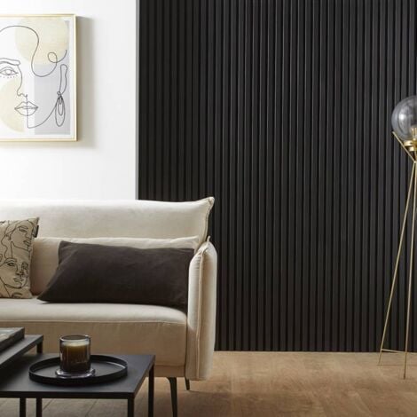 Panneau mural acoustique tasseaux bois 250 x 30 x 1,9 cm - Lamelles placage noir fond noir - 0,75m²