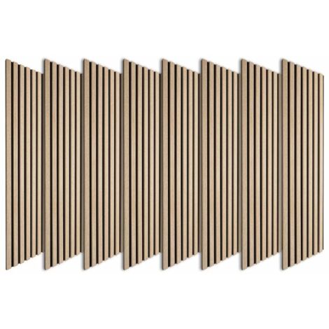 Lot de 8 Panneaux tasseaux bois 120x30x1 cm - Pack tête de lit 180 - Lamelles chêne clair véritable fond noir 2,88 m²