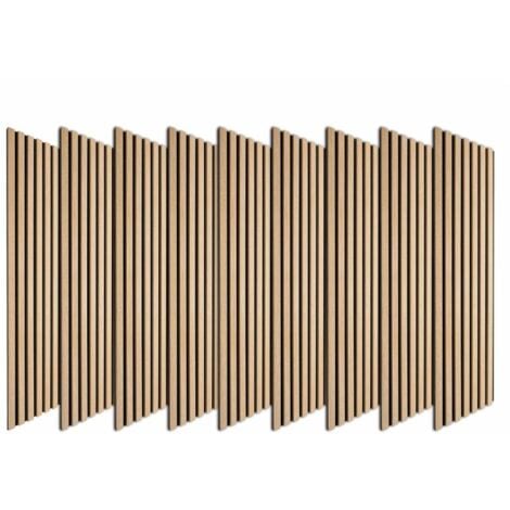 Lot de 9 Revêtements muraux tasseaux bois 120x30x1 cm - Pack tête de lit 200 - Lamelles chêne clair véritable fond noir 3,24 m²
