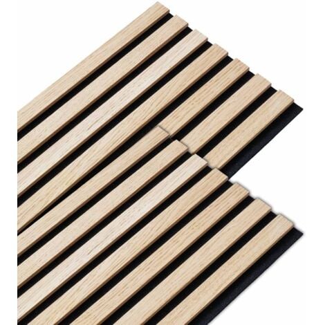 Lot de 2 panneaux tasseaux bois 250 x 30 x 1 cm - Lamelles bois placage chêne clair véritable fond noir - 1,5m²