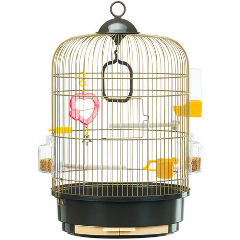 Ferplast REGINA Antique Laiton Petite cage avec finitions antiques pour canaris et autres petits oiseaux. Accessoires inclus.. Variante REGINA - Mesures: Ø 32.5 x 49 cm - Laitonné - Laitonné