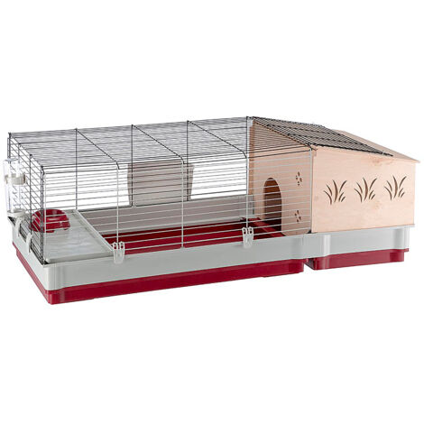 Ferplast KROLIK 140 PLUS Cage pour lapins. Extension avec maisonnette en bois amovible.. Variante KROLIK 140 PLUS - Misure: 142 x 60 x h 50 cm - Bordeaux