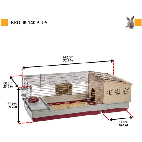 Ferplast KROLIK 140 PLUS Cage pour lapins. Extension avec maisonnette en bois amovible.. Variante KROLIK 140 PLUS - Misure: 142 x 60 x h 50 cm - Bordeaux