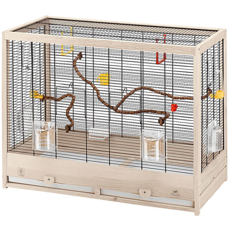 Ferplast – Cage pour canaris et oiseaux exotiques en bois FSC – Dimensions 81 x 41 x h 64 cm – Accessoires inclus : mangeoires, abreuvoir, perchoirs modulaires (1/6)