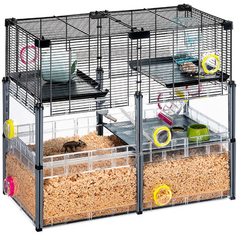 Cage modulable pour hamsters et souris – Dimensions 72.5 x 37.5 x h 62 cm – Matériaux recyclés – Accessoires inclus – Ferplast