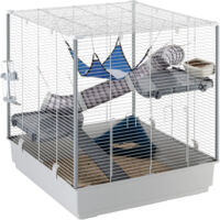 Cage pour rongeurs Furet XL – Dimensions 80x75xh86,5 cm – Espace entre barres 14,3 mm – Accessoires inclus : mangeoire, abreuvoir, hamac – Ferplast