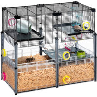 Cage pour hamster et souris modulable – Espace de vie 0,52 m² – Dimensions 72,5 x 37,5 x h 62 cm – Accessoires inclus : gourde, gamelle, cabane, roue – Ferplast