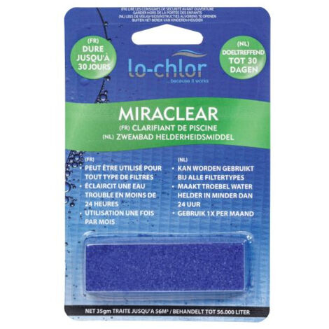 Nettoyant cube clarifiant de piscine Miraclear 35 gr – Non toxique et biodégradable – Clarté exceptionnelle en 24h – LCC5000571 – Lo-Chlor