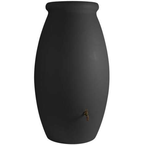 Récupérateur d'eau de pluie jarre 500 L – Kit raccord chéneau inclus – Plastique rotomoulé – Couleur anthracite – Dimensions Ø 80 x H 143 cm – Bellijardin