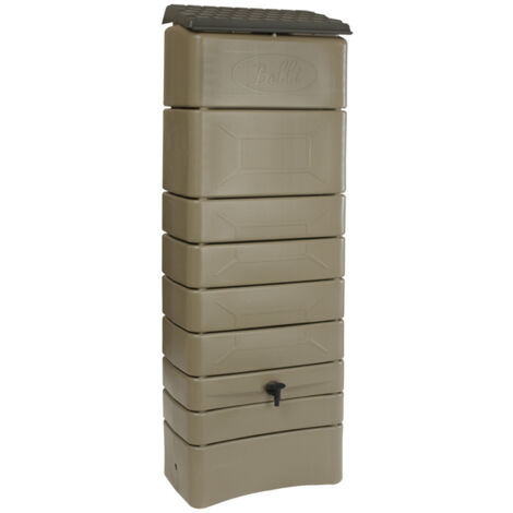 Récupérateur d'eau de pluie mural 300 L – PVC taupe – Avec couvercle, robinet et kit raccord chéneau – Installation simple – Bellijardin