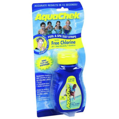 Bandelettes test eau piscine AQUACHEK analyse Chlore/pH/TAC/STAB - x 50