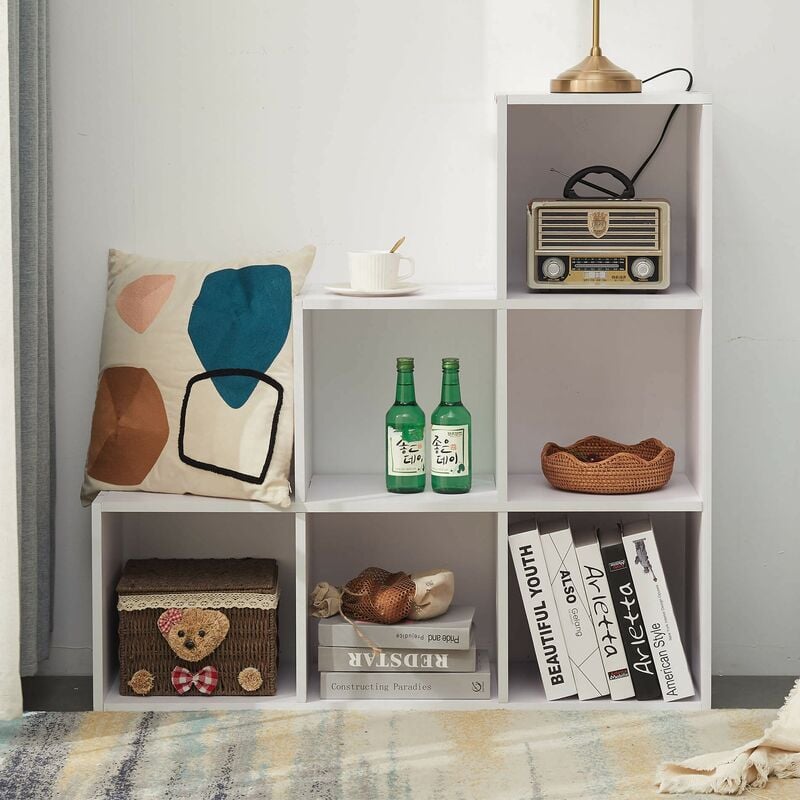 Rebecca Mobili Scaffale Cubi Libreria Moderna Mdf Bianco 6 Scomparti  97,5x97,5x29