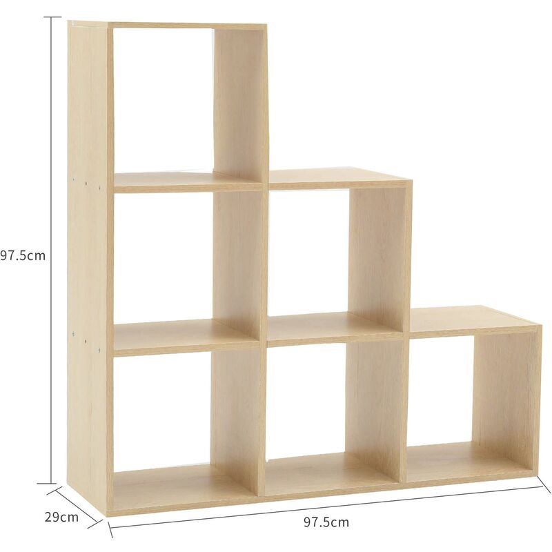 Libreria Moderna Rebecca 6 Cubi - Rovere Chiaro, 97,5x97,5x29 Cm, In MDF, Per Casa E Ufficio