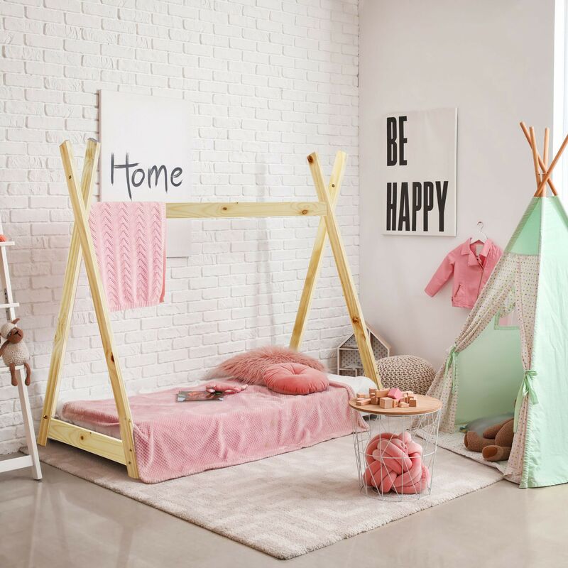 Rebecca Mobili Struttura Letto Singolo per Bambini Tenda in Legno Naturale  80x160 Cameretta