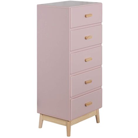 Cassettiera Mobili Rebecca Orchidea 115x50x40 MDF Pino Rosa Marrone Scandinavo Da Montare
