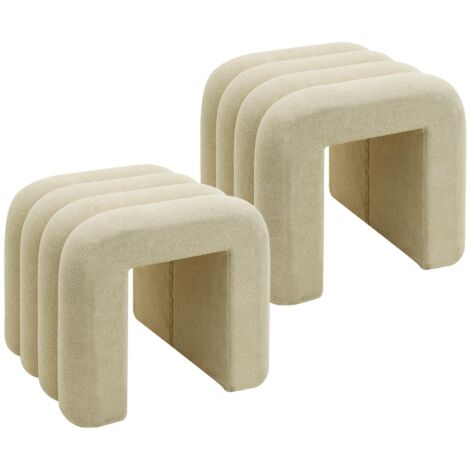 Pouf Rebecca Mobili Nikau 40x38x40 Tessuto Poliestere MDF Beige Moderno SET 2 pezzi