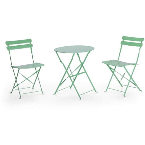 Tavolino Tondo con Sedie Rebecca Mobili Daflah 71x60x60 Acciaio Verde Moderno SET 3 pz