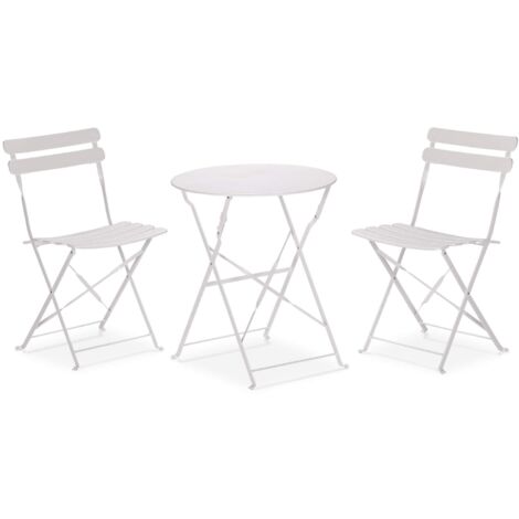 Tavolino Tondo con Sedie Rebecca Mobili Berenj 71x60x60 Acciaio Bianco Moderno SET 3 pz