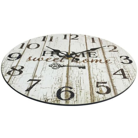 Rebecca Mobili Orologio da Parete Rotondo Mdf Bianco Stampa Floreale Stile  Shabby