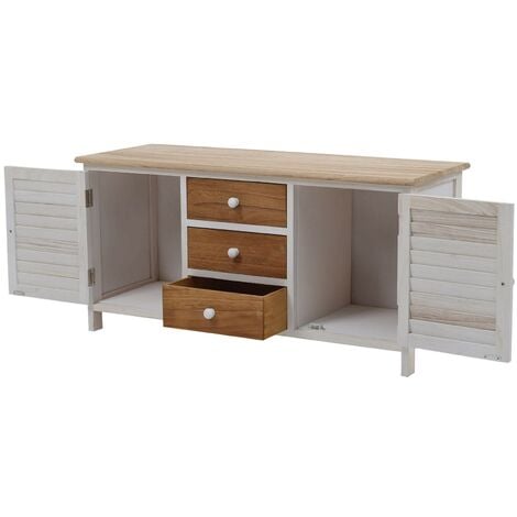 Mobili Rebecca Mobile Credenza 3 Cassetti 2 Antei Legno Bianco Shabby  44x90x34