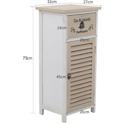 Rebecca Mobili Mobile Vetrinetta Legno Bianco 1 Anta 1 Cassetto Shabby  102x32x27