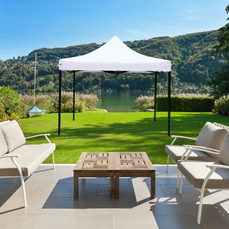 BricoShopping Gazebo pieghevole richiudibile telescopico 3x3 telo impermeabile bianco per mercato fiera manifestazioni sagra campeggio giardino (Bianco