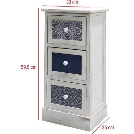 Rebecca Mobili Comodino 3 Cassetti Legno Beige Bianco Retro