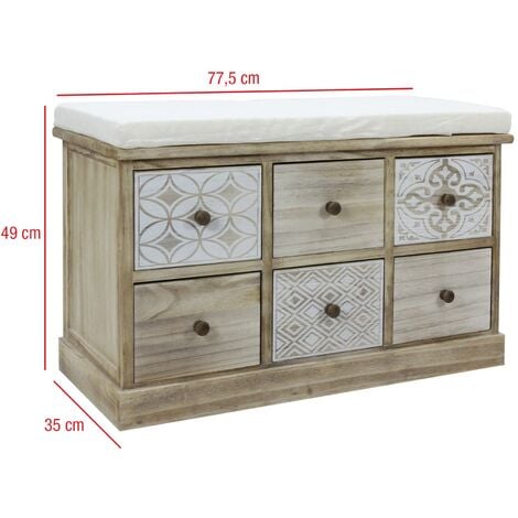 Rebecca Mobili Panca Cassettiera Beige 6 Cassetti Seduta Imbottita 49x77,5x35