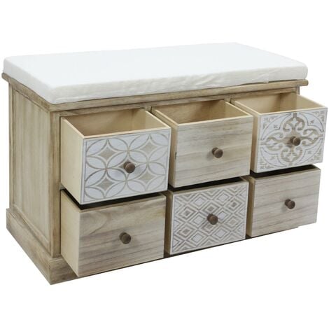 Rebecca Mobili Panca Cassettiera Beige 6 Cassetti Seduta Imbottita 49x77,5x35