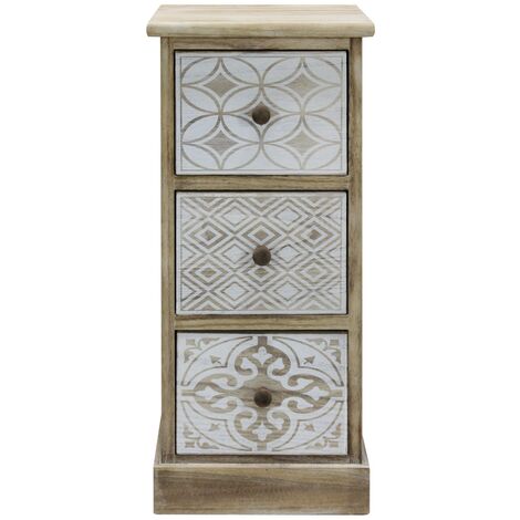 Rebecca Mobili Comodino 3 Cassetti Legno Beige Bianco Retro Salvaspazio 63x29x25