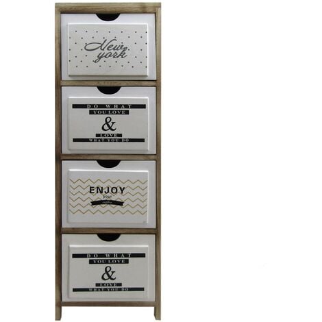 Cassettiera stretta con 4 cassetti in legno bianco e blu e grigio