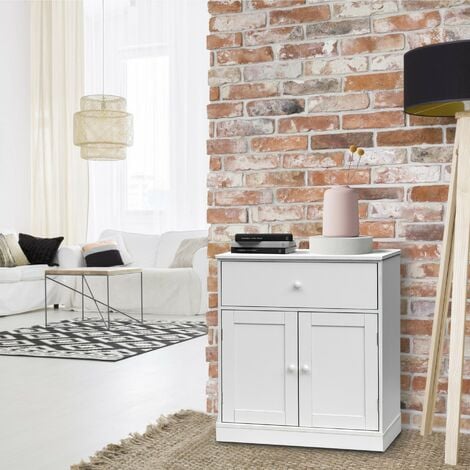 Rebecca Mobili Mobiletto Armadietto Mobile da Bagno con Cassetto 2 Ante in Legno Bianco