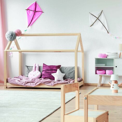 Rebecca Mobili Struttura Letto Singolo per Bambini a Forma di Casetta in  Legno Naturale 90x200