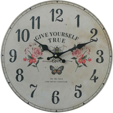 Orologio Da Parete Rotondo In Legno Stile Shabby Chic Con Uccellini - Silenzioso, 30 Cm