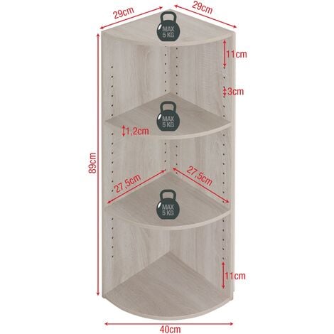 Rebecca Mobili Libreria Ad Angolo Scaffale in Truciolato Abete Grigio 3  Ripiani Modulari