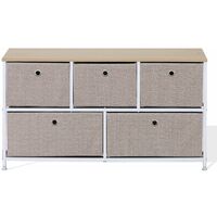 Rebecca Mobili Cassettiera Bassa Mobiletto con 5 Cassetti in Metallo e Tessuto Beige Bianco