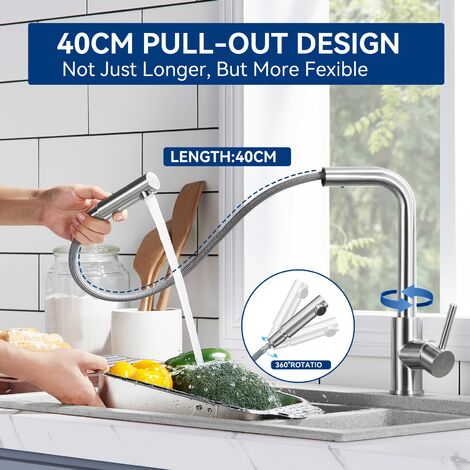 CECIPA Mitigeur Cuisine Brossé Douchette Robinet Douchette d'évier Extractible Mitigeur Evier Bec Haut Pivotant à 360° Acier Inox Barboteur Démotable