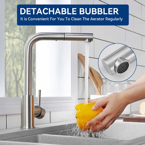 CECIPA Mitigeur Cuisine Brossé Douchette Robinet Douchette d'évier Extractible Mitigeur Evier Bec Haut Pivotant à 360° Acier Inox Barboteur Démotable