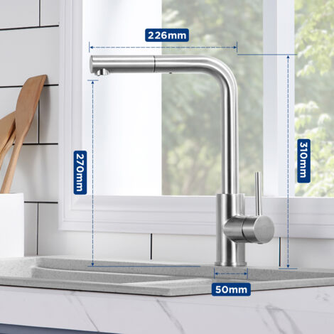 CECIPA Mitigeur Cuisine Brossé Douchette Robinet Douchette d'évier Extractible Mitigeur Evier Bec Haut Pivotant à 360° Acier Inox Barboteur Démotable
