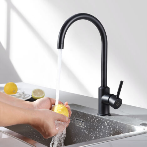 CECIPA Mitigeur de cuisine, Robinetterie Noir en Acier Inox, Robinet de cuisine monocommande, rotatif à 360 °
