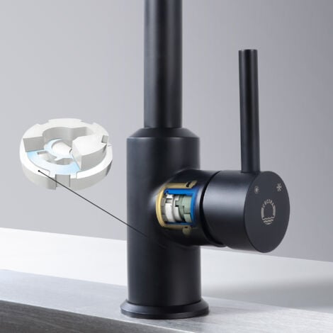 CECIPA Mitigeur de cuisine, Robinetterie Noir en Acier Inox, Robinet de cuisine monocommande, rotatif à 360 °