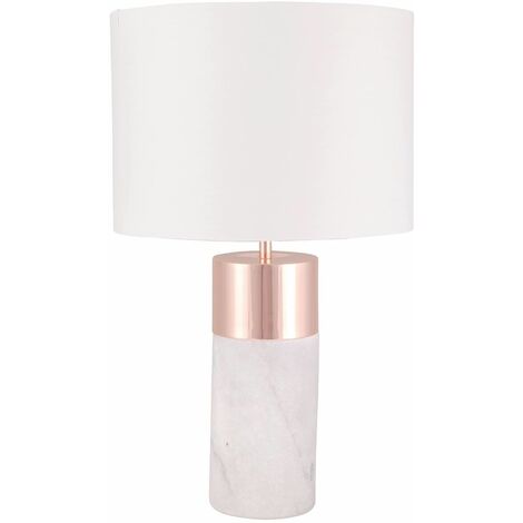 Marble And Copper Table Lamp, Angus Copper Geometric Base Table Lamp With White Shade