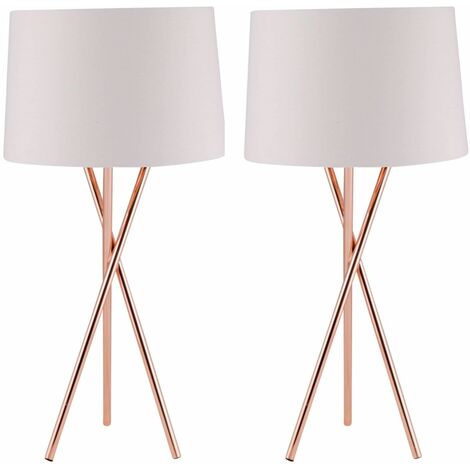 Pair Copper Tripod Table Lamp With, Angus Copper Geometric Base Table Lamp With White Shade
