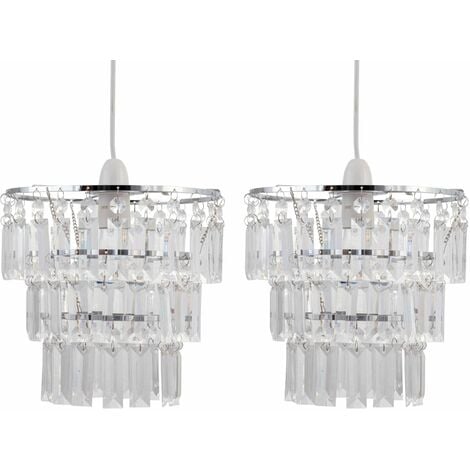 Set of 2 Three Tier Acrylic Crystal Light Shades - Clear acrylic with polished chrome plate detail