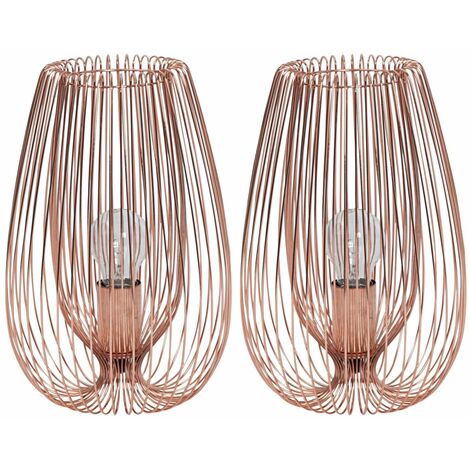 Pair of (Set of 2) Contemporary Modern Copper Wire Table Bedside Lights Lamp