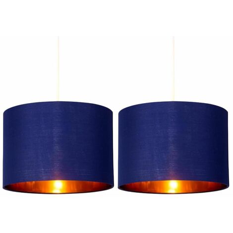 Set of 2 Navy Blue 30cm Light Shade with Gold Inner - Navy blue cotton with gold inner detail