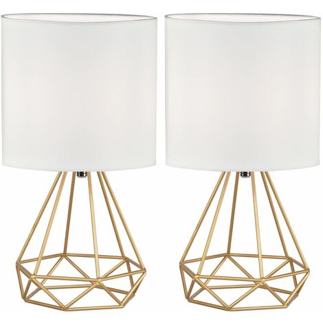 2 Christie Gold Geometric Lamps, Angus Geometric Table Lamp With White Shade