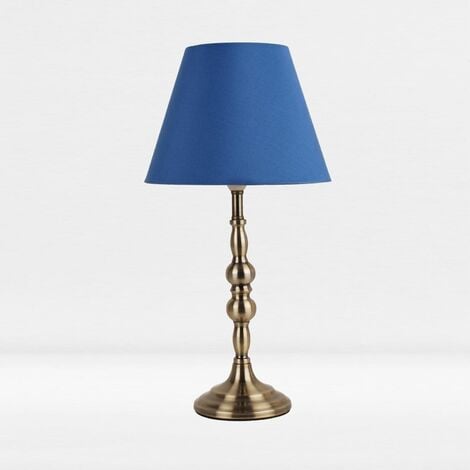 Antique Brass Plated Bedside Table Light with Candle Column Blue