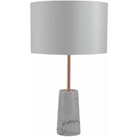 White Marble and Copper Table Lamp with White Fabric Shade
