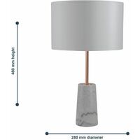 White Marble and Copper Table Lamp with White Fabric Shade
